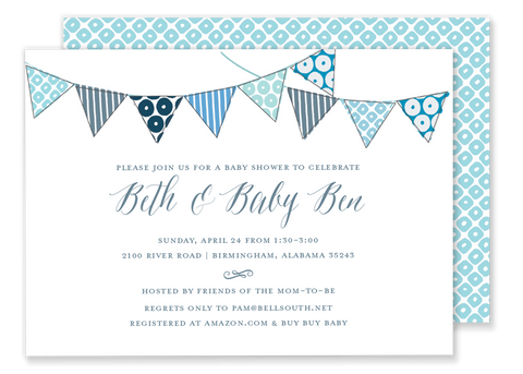 blue bunting flag banner baby shower invitation 
