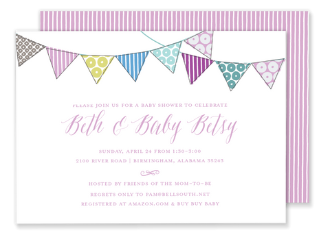 pink bunting flag banner birthday party invitation 