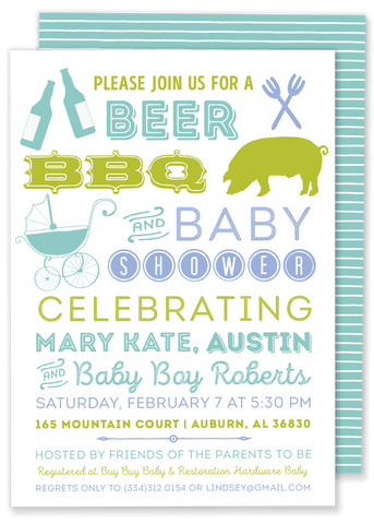 beer bbq and baby shower invitation blue green