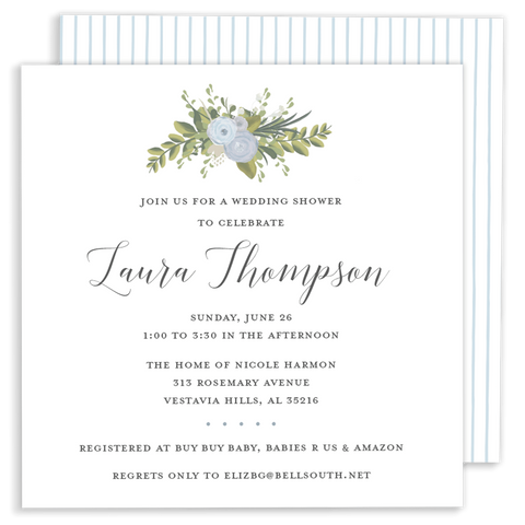 blue watercolor flower wedding shower and baby shower invitation