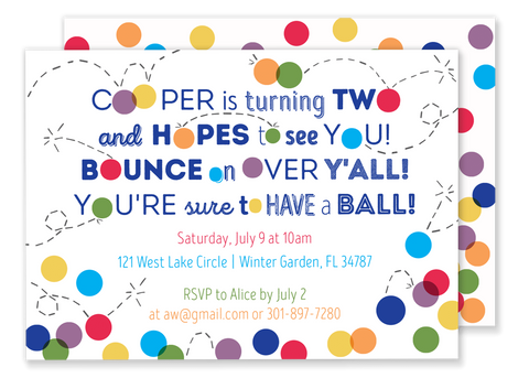 bouncy ball birthday party invitation