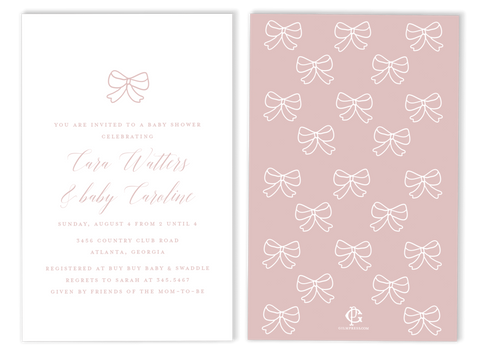 pink bow baby shower invitation