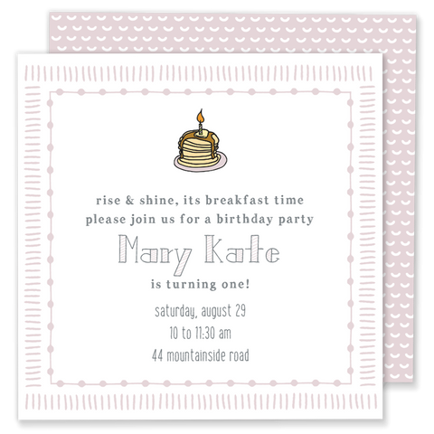 pancake birthday party invitation pink