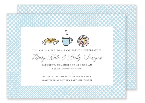 brunch breakfast birthday party invitation blue