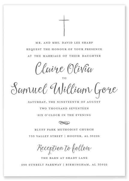black hand drawn cross wedding invitation