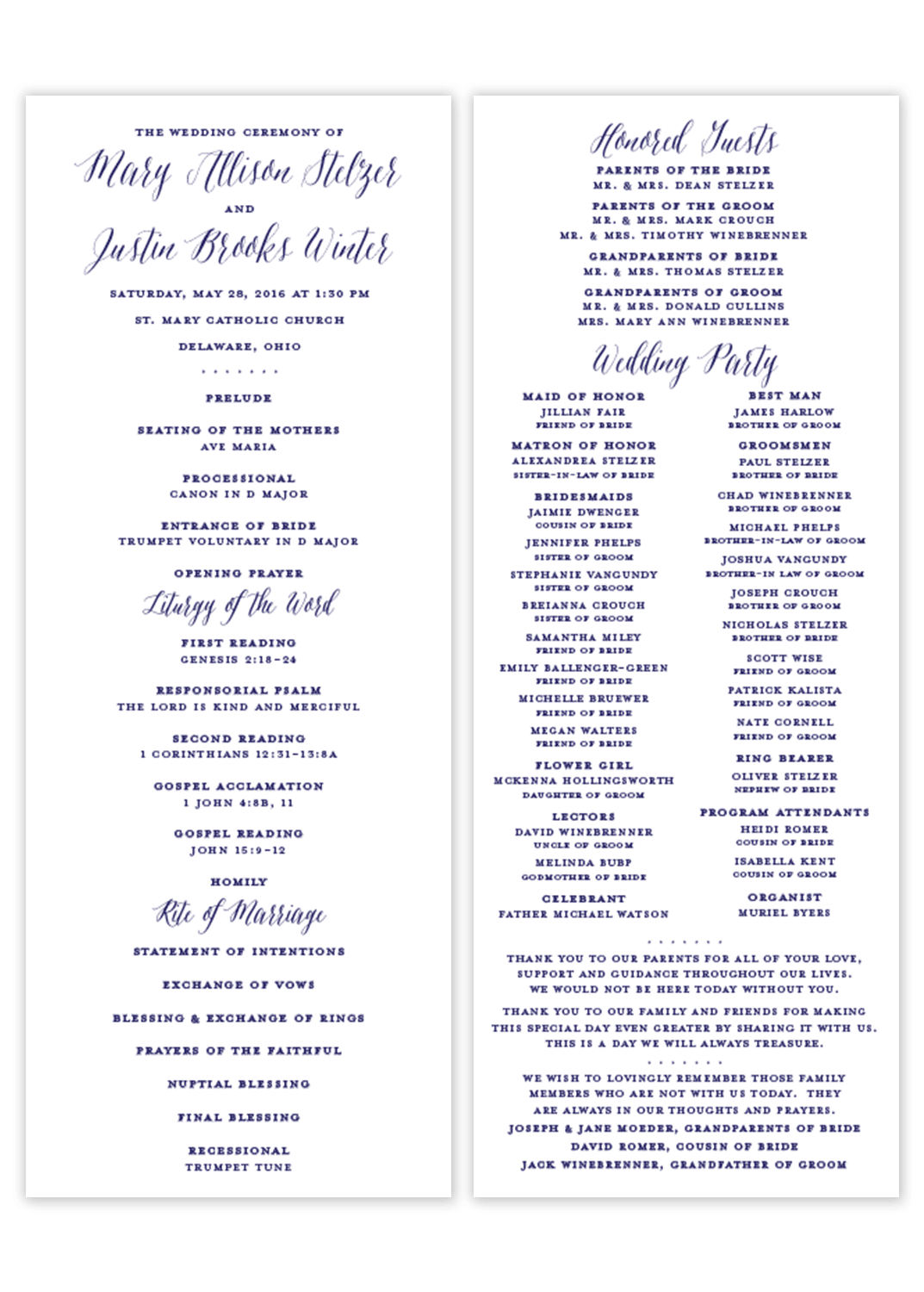 Program Caligrophy Classic Calligraphy \\ Flat Wedding Program – Gilm Press