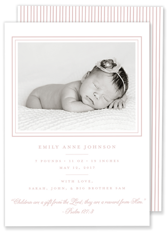 classic girl pink photo birth announcement 