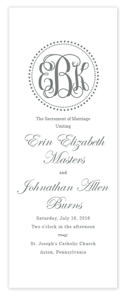 grey dot monogram folded wedding program script