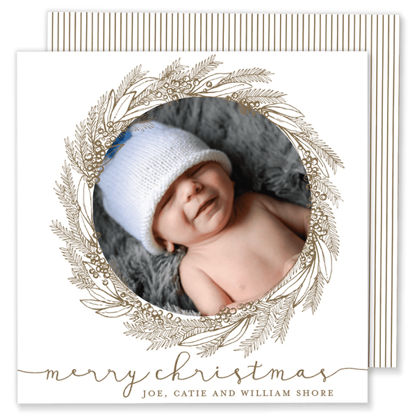Gold Wreath Square Christmas Card