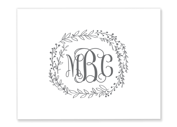 Greenery Monogram Wreath Folded Note Card