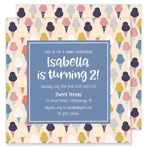 Isabella Ice Cream Party Invitation