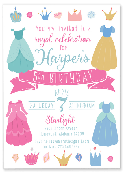 Princess Dress Birthday Party Invitation