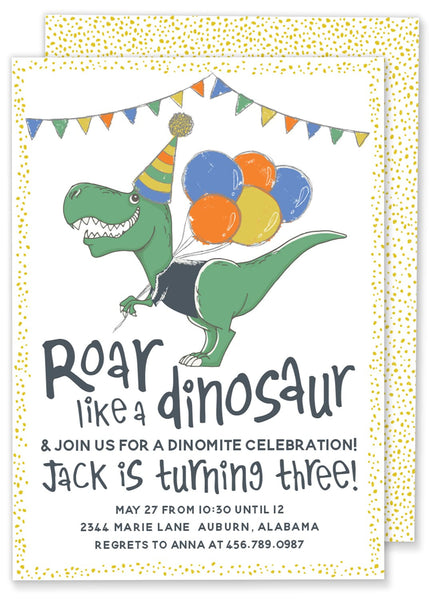 Roar Like a Dinosaur Birthday Party Invitation