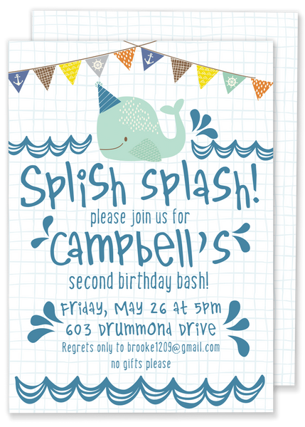 Splish Splash Whale Birthday Party Invitation