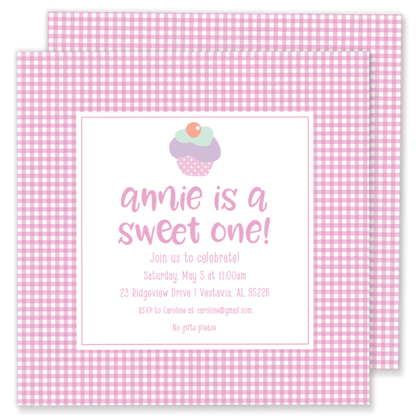 Sweet One Cupcake Birthday Invitation