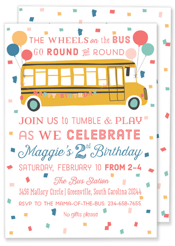 Tumble Bus Birthday Party Invitation
